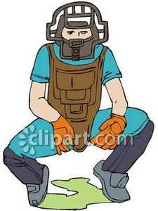 Baseball Umpire Squatting Behind Home Plate Royalty Free Clipart Picture