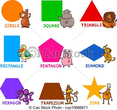 Basic Geometric Shapes with Cartoon Animals - Cartoon.