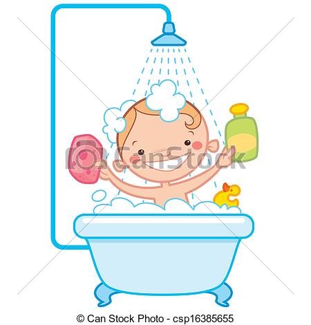 Bathtime Drawingby ThodorisTibilis5/387; Happy cartoon baby kid in bath tub - Happy cartoon baby kid.