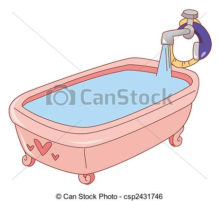 ... Bathtub - illustration drawing of a pink bathtub full of.