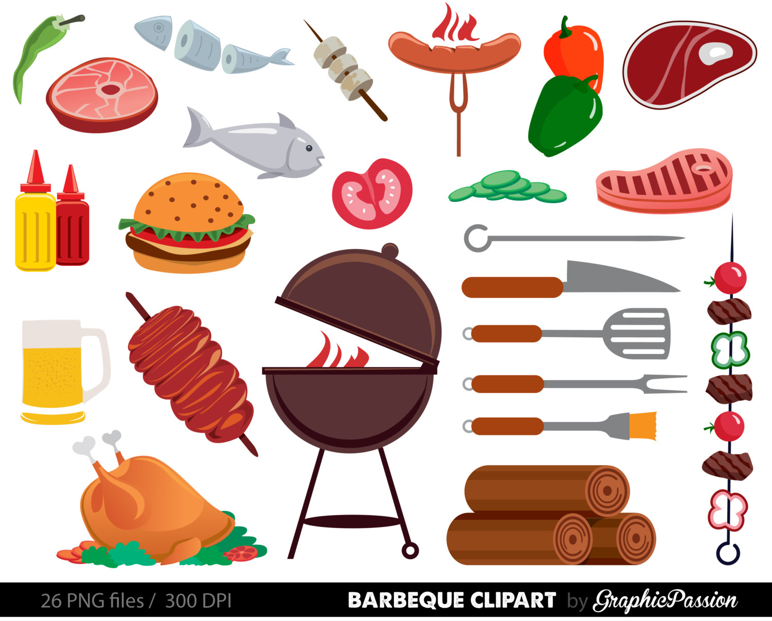 BBQ Clipart, Cookout Clipart, Barbeque Clipart, Party Food Clipart, Summer Clipart, Family Barbeque Clipart, Barbeque clipart barbecue BBQ