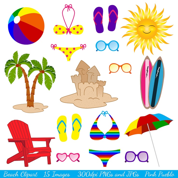 Beach Clipart Clip Art, Ocean Summer Vacation Clipart Clip Art - Commercial and Personal Use