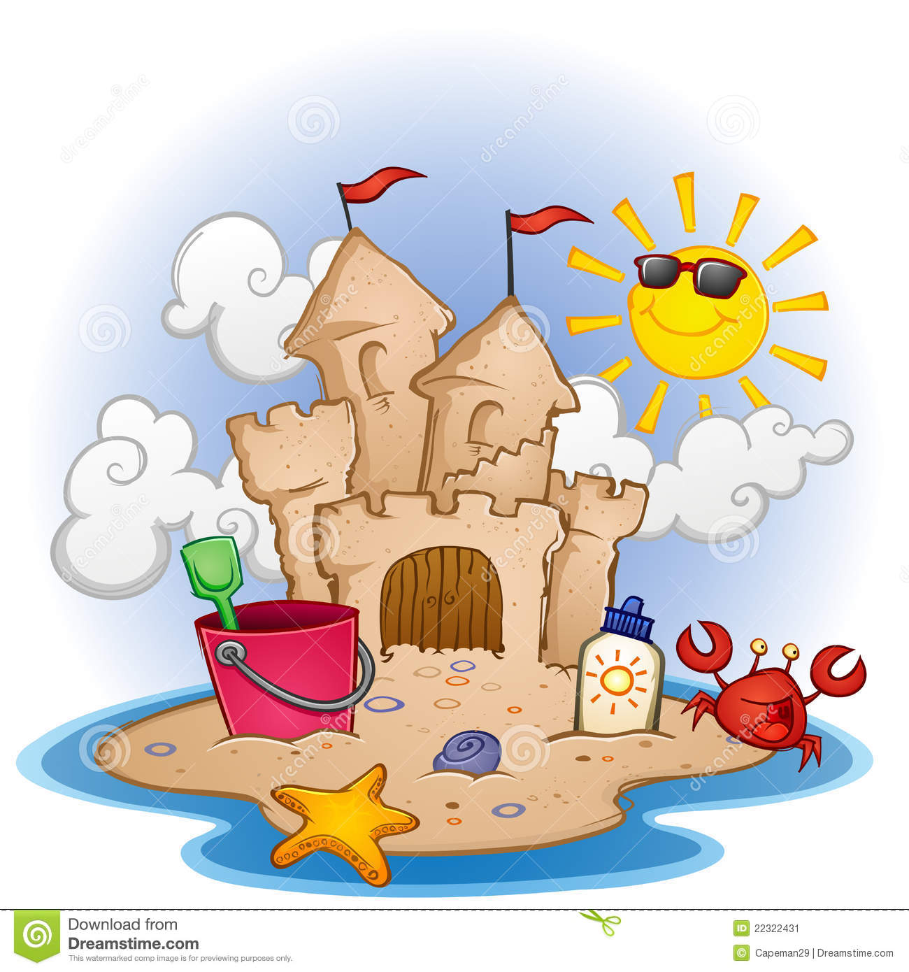 Beach Scene With A Sandcastle Beach Toys And A Few Fun Characters