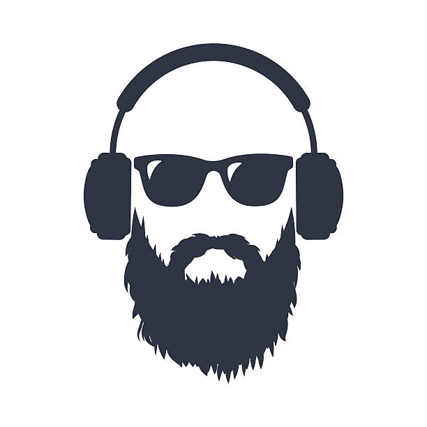 Bearded man in sunglasses and headphones vector art illustration