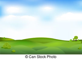 ... Beautiful Landscape With Trees And Clouds In Sky, Vector.