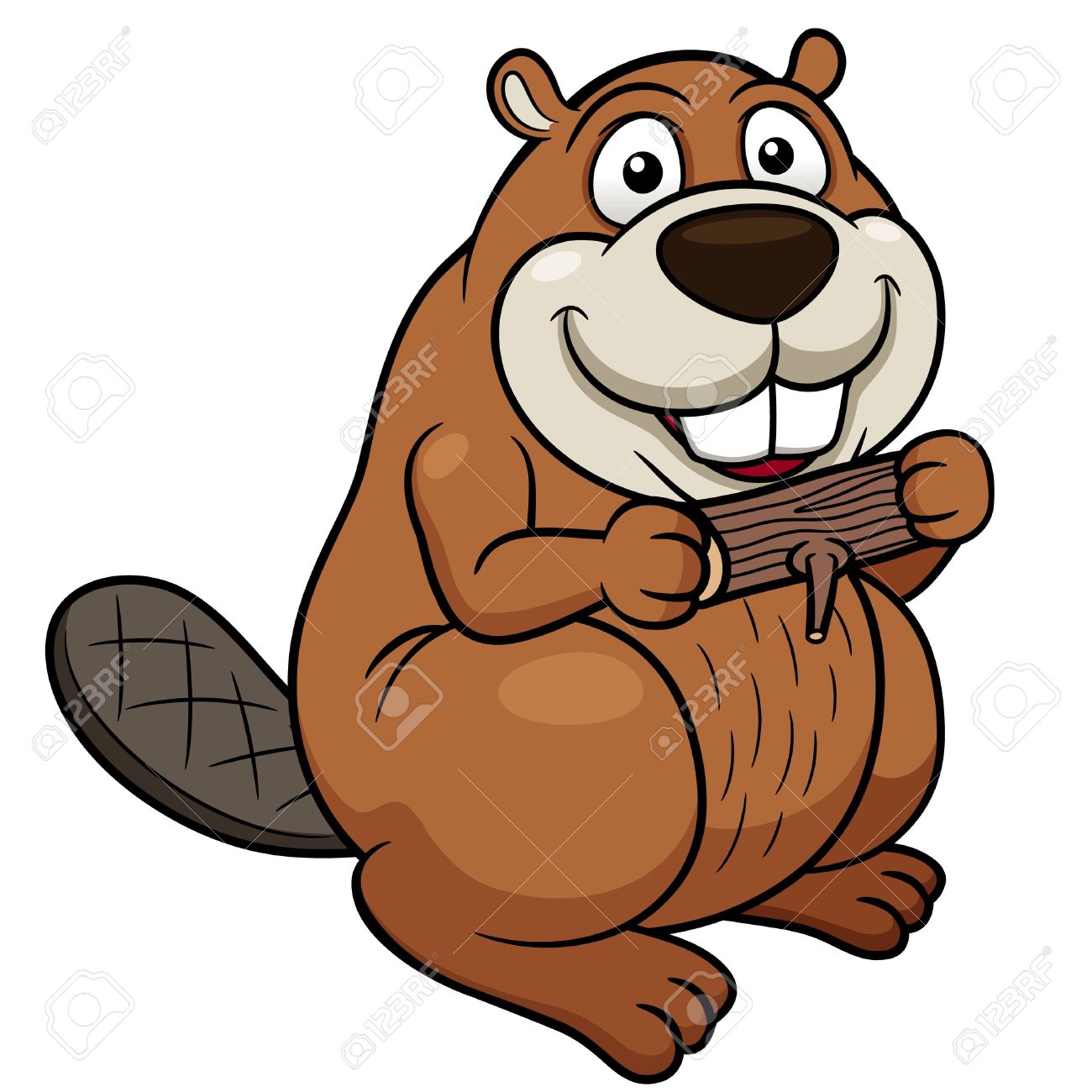 Vector illustration of Cartoon beaver with a wood