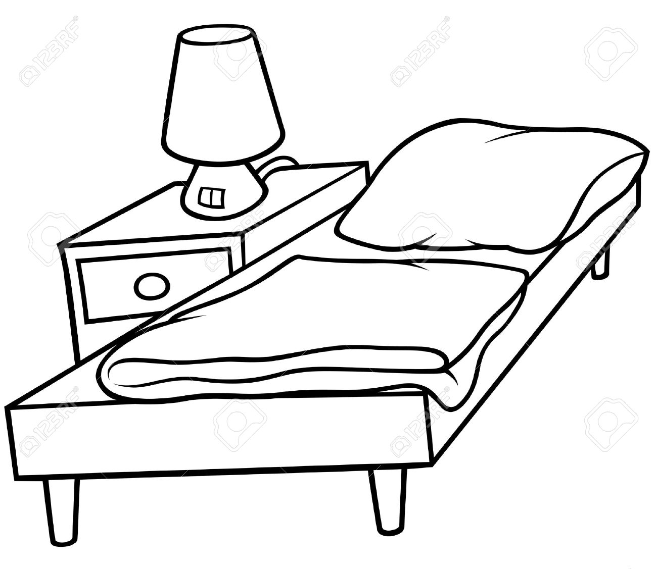 Bed and Bedside - Black and White Cartoon illustration, Vector Stock Vector - 8756116