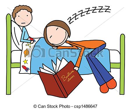 ... Bedtime stories - Illustration of mother felt asleep while.