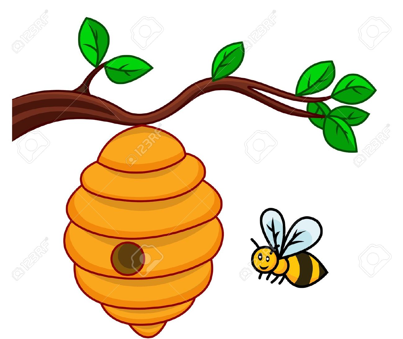 BEES AND HIVE CLIP ART
