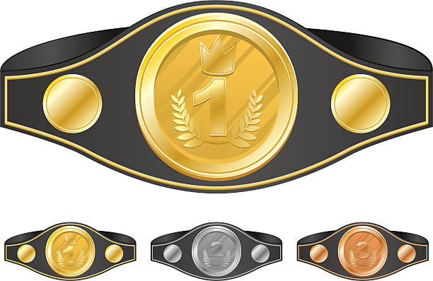 Three champion belts vector art illustration