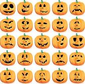 Big set of halloween pumpkins with Jack O`Lantern face, vector illustration