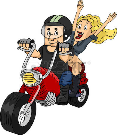 biker: Illustration of a Man Riding a Customized Motorcycle with a Female Passenger at the