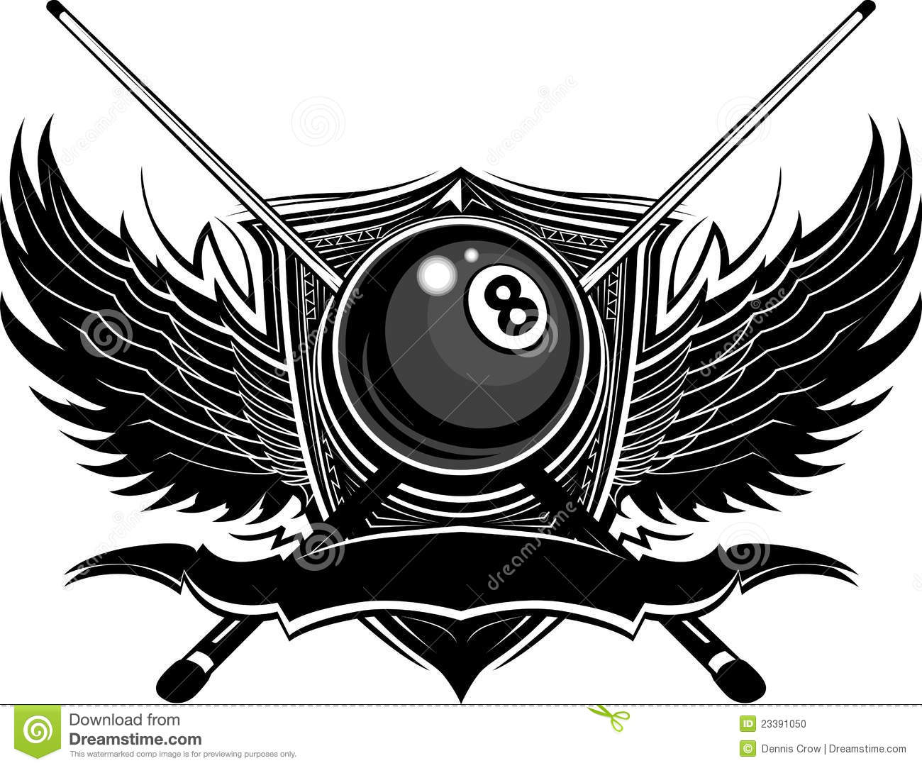 Billiards Eight Ball with Ornate Wings Stock Photo