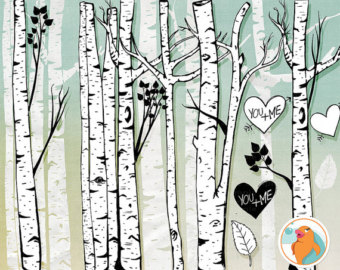 Birch Tree Clip Art, Winter Forest, Tree Branch ClipArt Outlines, Branch Silhouettes   Photoshop Brush, Natural Woodland Tree Images