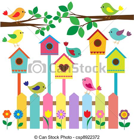 ... birdhouses - Collection of colorful birds and birdhouses