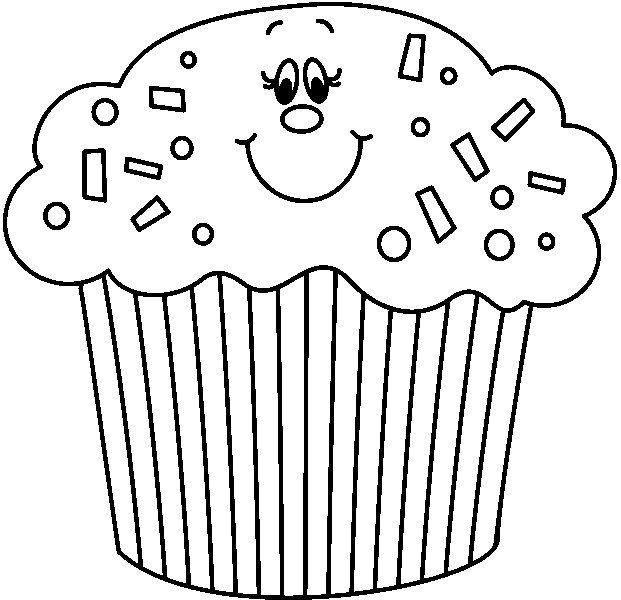 birthday cupcake clip art black and white