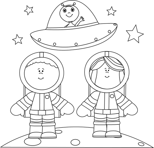 Black and White Astronauts on Moon with UFO