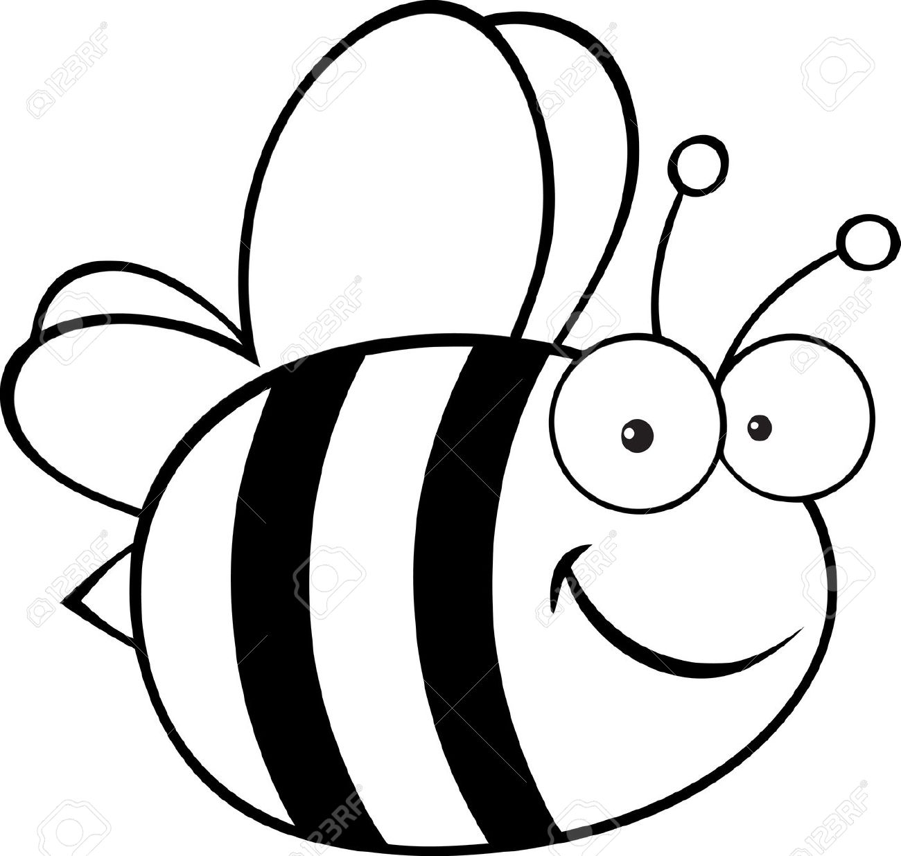 Black And White Bee Clipart. Outlined Cute Cartoon Bee .