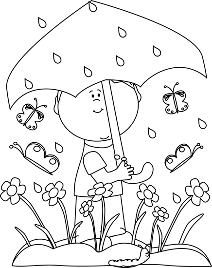 Black and White Boy in Spring - Spring Clip Art Black And White