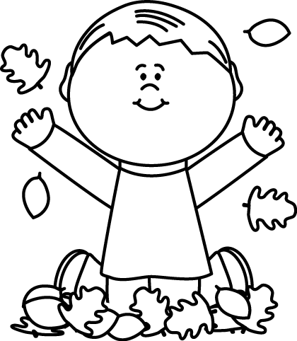 Black and White Boy Playing i - Fall Clip Art Black And White
