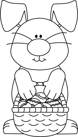Black and White Bunny with an Easter Basket Clip Art - Black and White Bunny with an Easter Basket Image | Pasqua | Pinterest | Coloring, Clip art and White ...