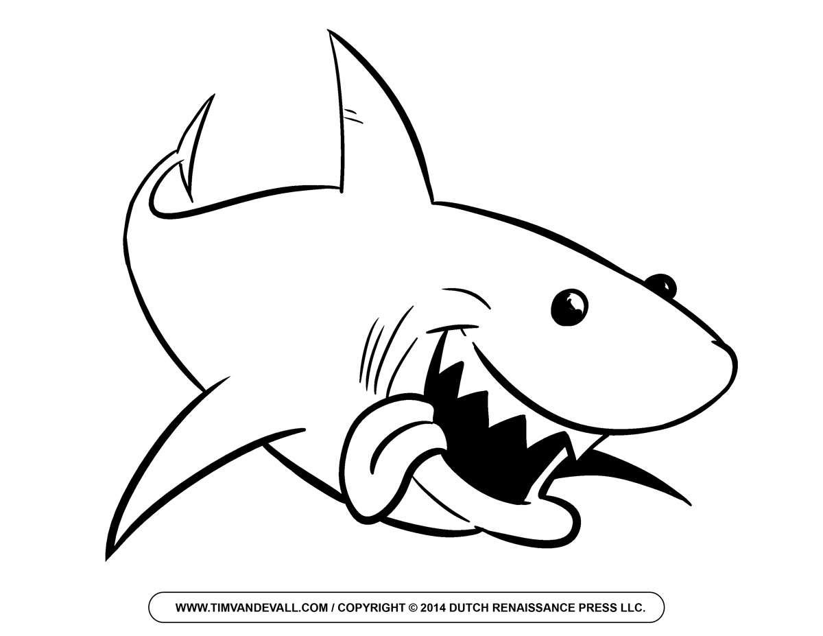 Black and White Cartoon Shark Clipart