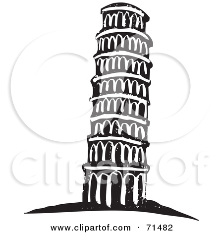 Black And White Carving Design Of The Leaning Tower Of Pisa