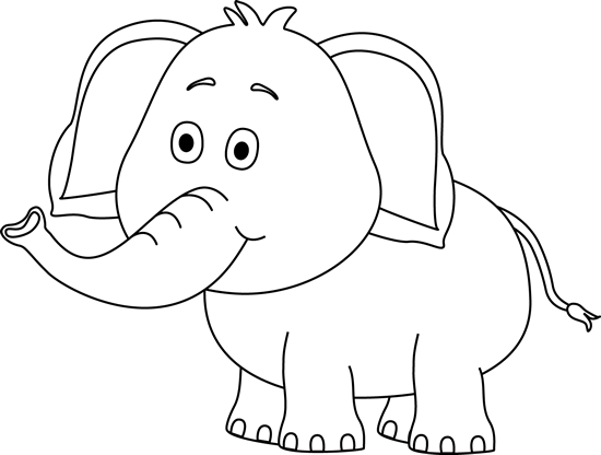 Black and White Cute Elephant - Cute Elephant Clip Art