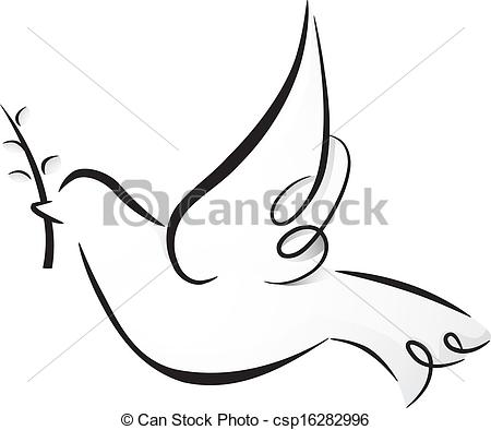 ... Black and White Dove - Black and White Illustration of a.