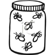 Black and White Fireflies In A Jar - Royalty Free Clipart Picture