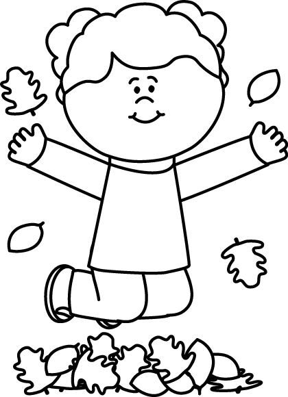 Black and White Girl Jumping  - Fall Clip Art Black And White