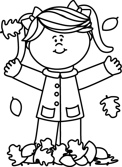 Black and White Girl Playing  - Fall Clip Art Black And White