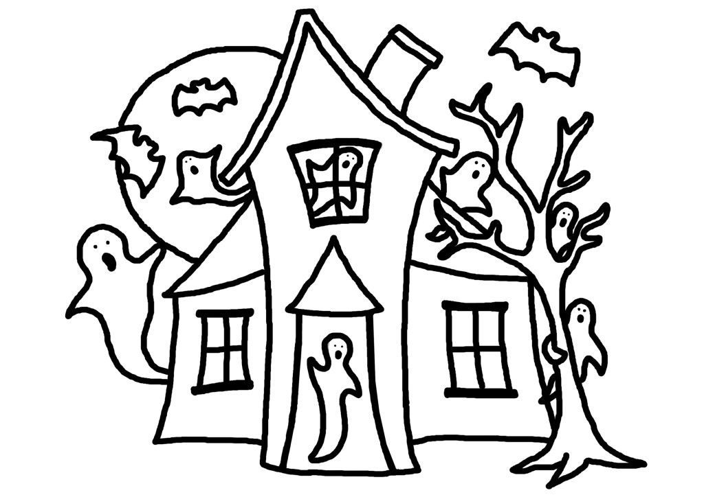 Black And White Halloween . Haunted House Coloring Page