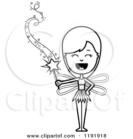 Black And White Happy Fairy Holding A Magic Wand by Cory Thoman