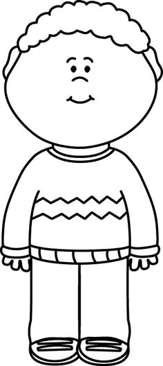 Black and White Kid Wearing a Sweater Clip Art - Black and White Kid Wearing a