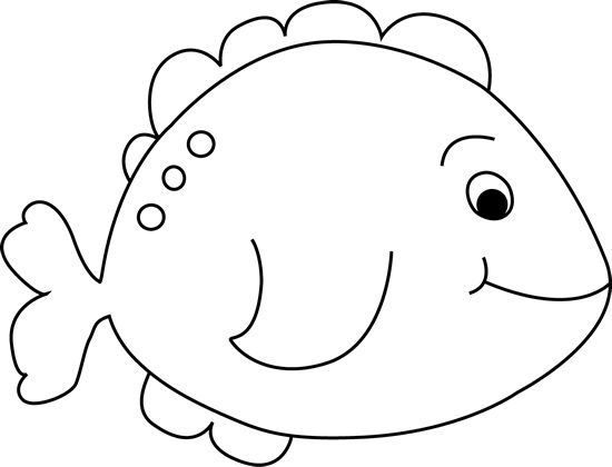 Black and White Little Fish Clip Art Image - black and white outline .