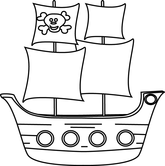 Black And White Pirate Ship C - Pirate Ship Clipart