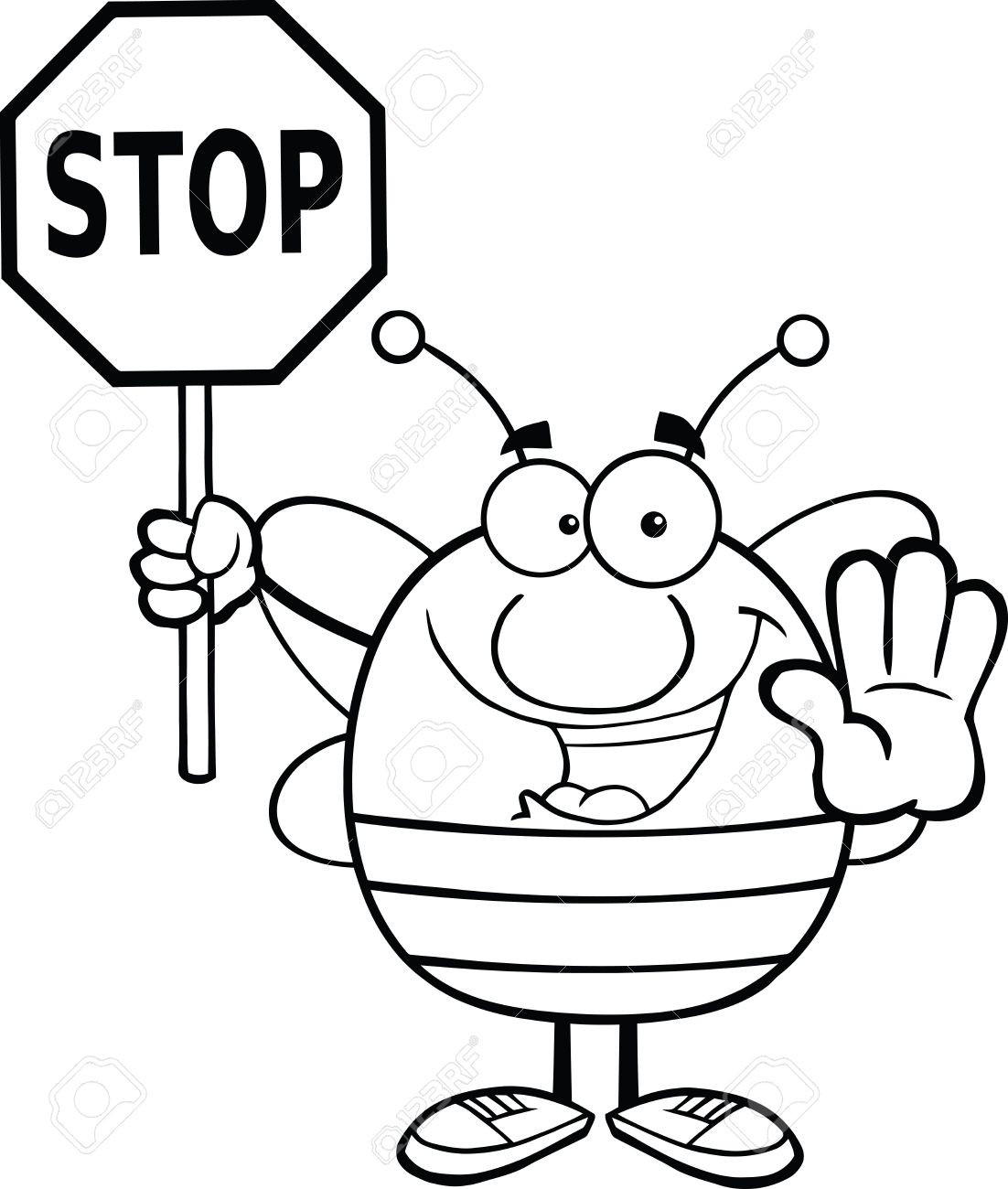 Black And White Pudgy Bee ... - Stop Sign Clip Art Black And White