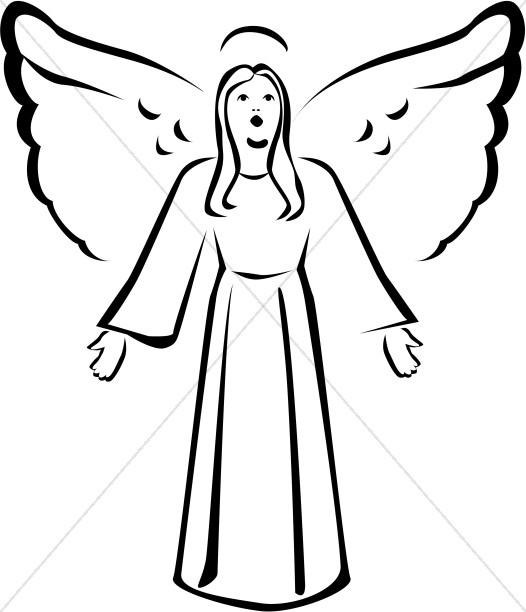 Black and White Singing Angel - Clip Art Angel