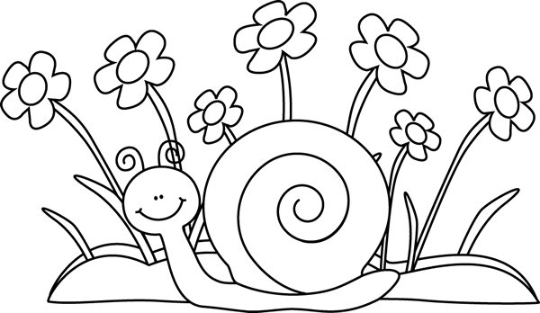 Black And White Snail And Flowers Clip Art Black And White Snail