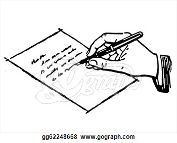 Black And White Version Of A Drawing Of A Hand Writing A Letter