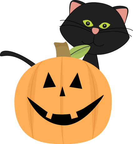 Black Cat Behind Jack-O-Lante - Cute Halloween Clipart
