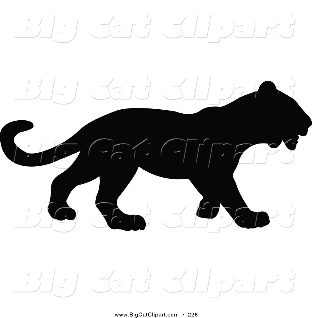 Big Cat Vector Clipart of a Profiled Black Panther Silhouetted and Facing  Right