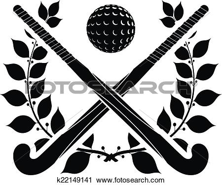 Black silhouette of two sticks for field hockey and ball with a