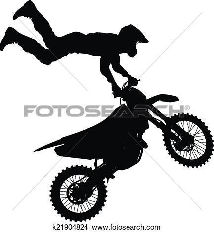 Black silhouettes Motocross rider on a motorcycle. Vector illust