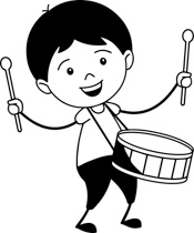 Black White Boy Playing Drum Musical Instrument Clipart Size: 115 Kb
