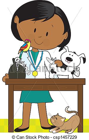 ... Black Woman Vet and Pets - Black woman veterinarian tending.