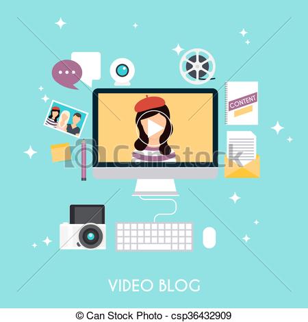 Video blogging concept. template blogging infographics. blog concept  design. flat design style modern vector illustration concept.