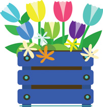 Blue Crate Full Of Tulip Flow - Flower Clipart