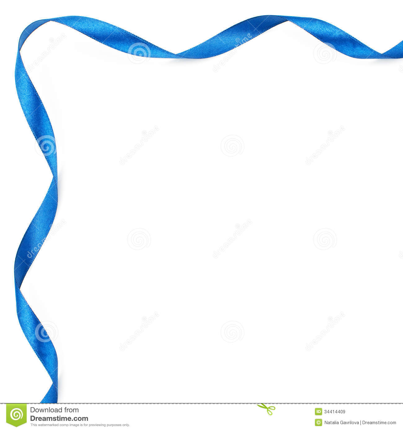 Blue Curled Ribbon Border Isolated On White Background Square Image